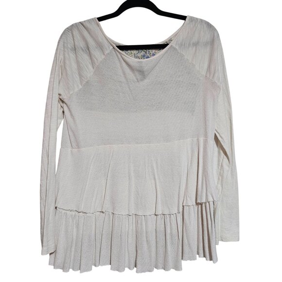 Free People Soft Cream Floral Tunic Top S Cottagecore Peplum Boho Chic Romantic - Picture 3 of 11